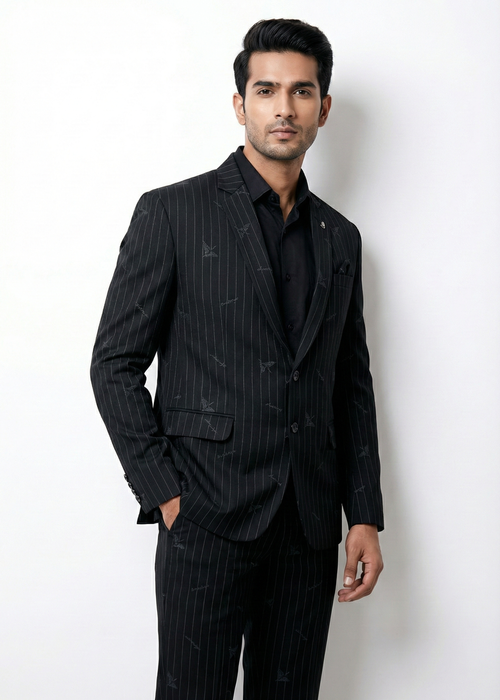 Triangle | Men’s Signature Black Pinstripe Jacquard 2-Piece Suit