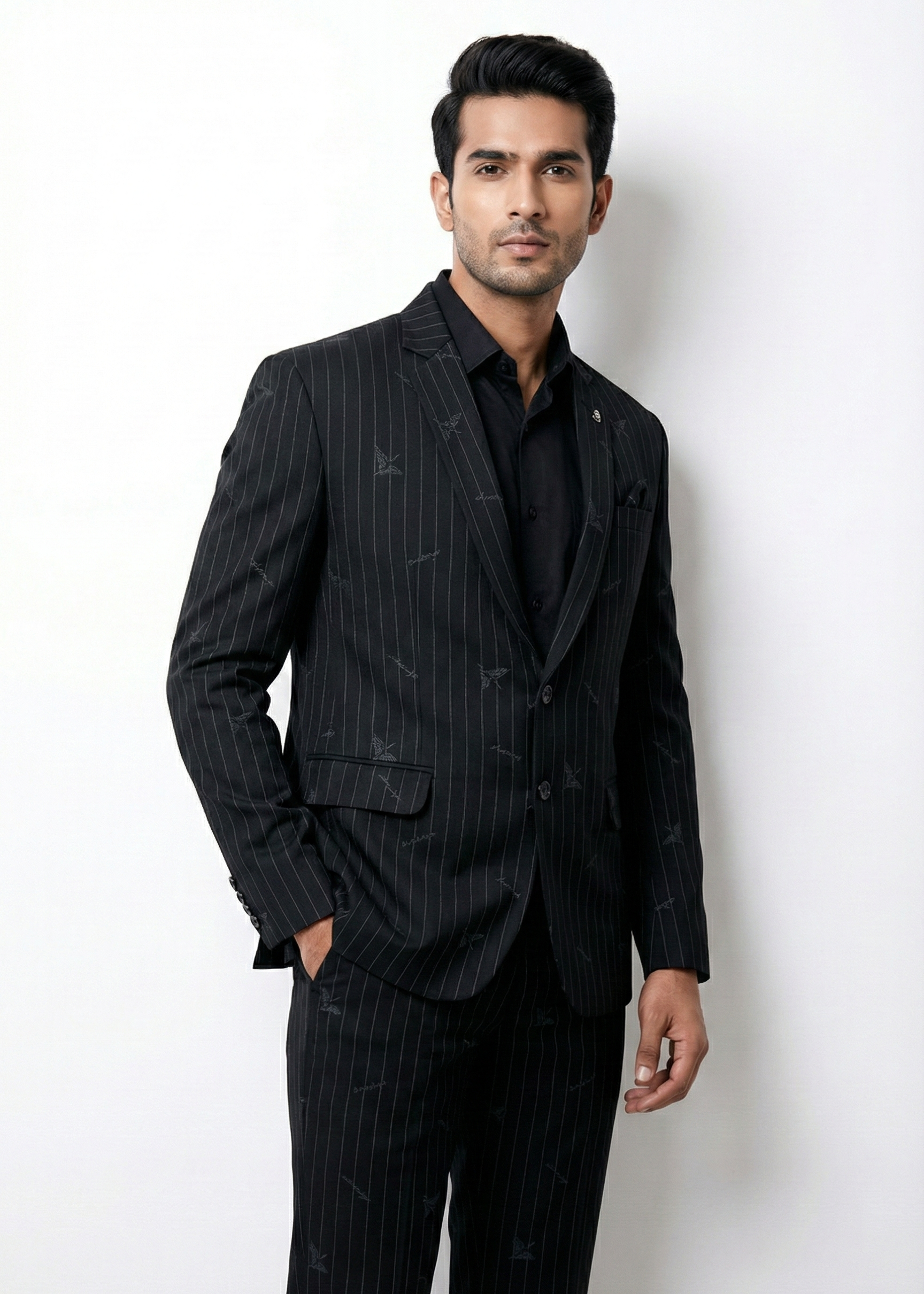 Triangle | Men’s Signature Black Pinstripe Jacquard 2-Piece Suit