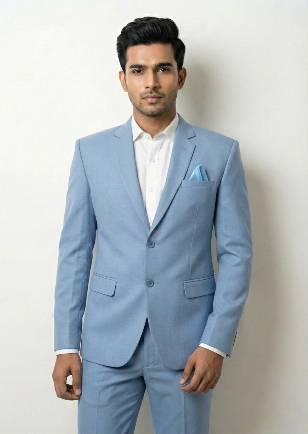 Premium Men's Formal Light Blue Slim Fit Business Suit, 2-Piece Set with Blazer and Trousers, Professional Wear for Office and Events