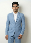 Premium Men's Formal Light Blue Slim Fit Business Suit, 2-Piece Set with Blazer and Trousers, Professional Wear for Office and Events