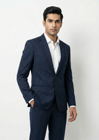 Dark Navy Pinstripe Suit |Full-Length Pinstripe Ensemble Suit