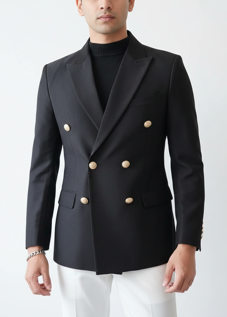 The Traingle Signature Noir Double-Breasted Blazer