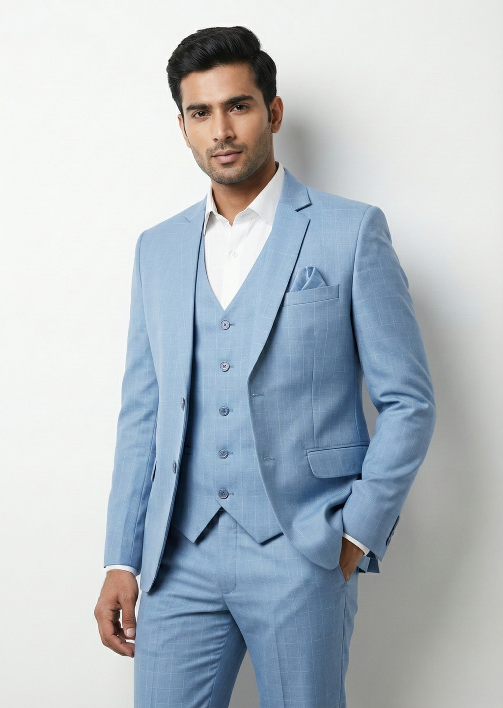Traingle Men’s Powder Blue Slim-Fit Ensemble