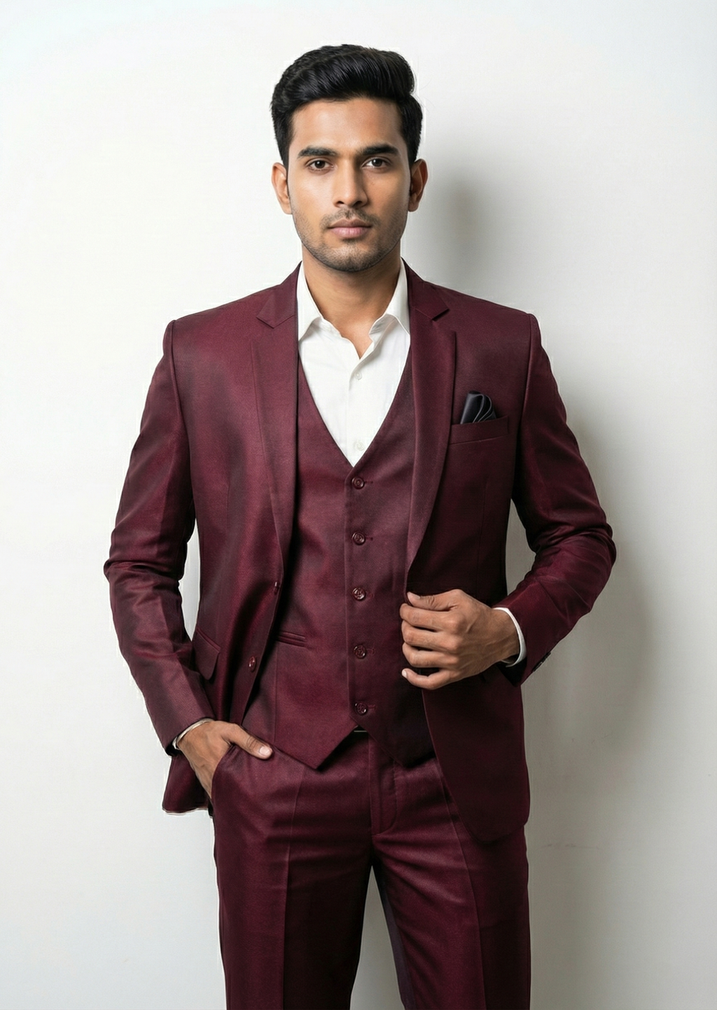 Traingle Men's Designer 3-Piece Formal Suit - Jacket, Vest & Trousers Set