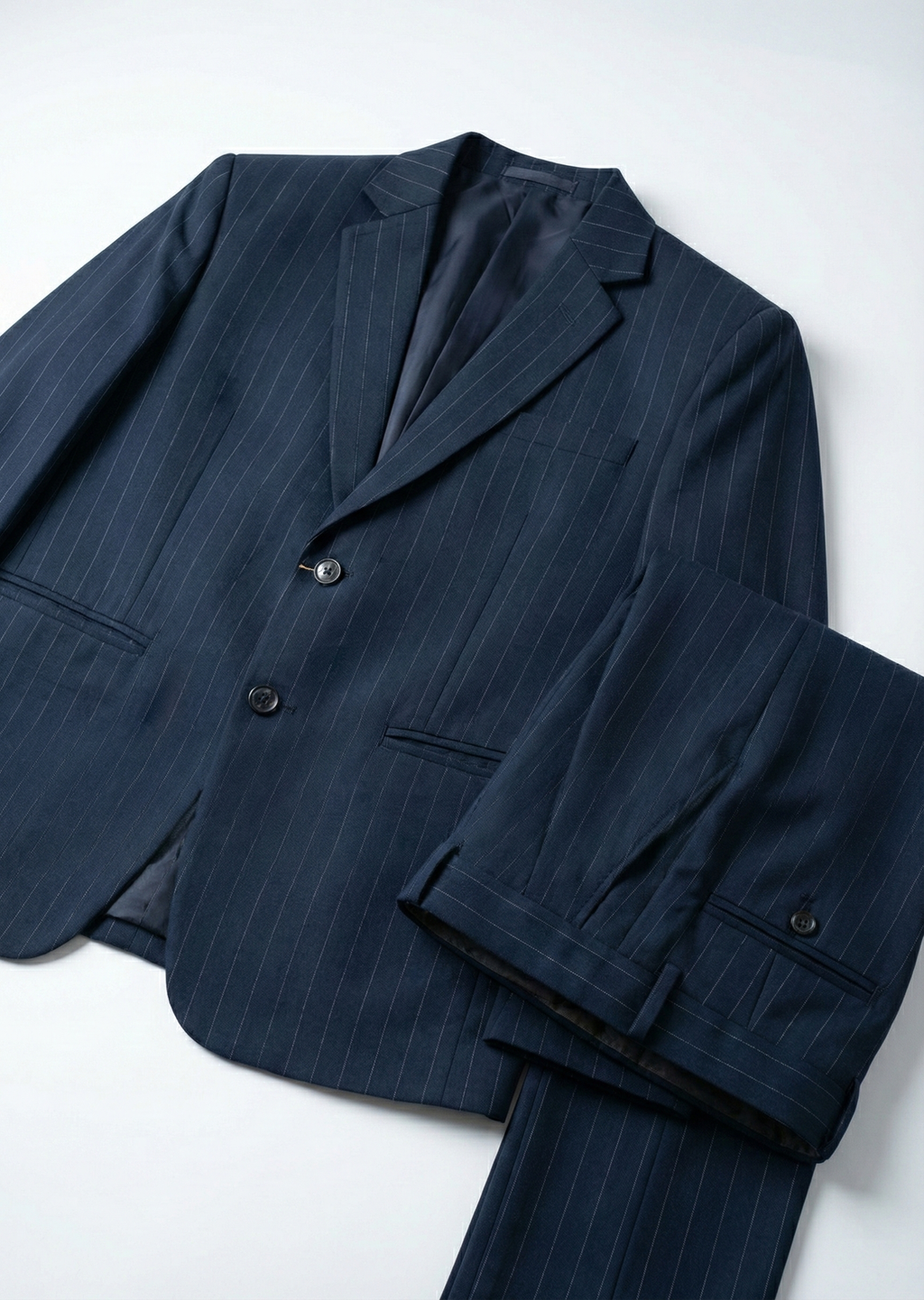 Dark Navy Pinstripe Suit |Full-Length Pinstripe Ensemble Suit