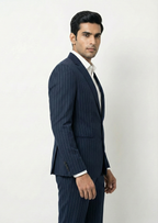 Dark Navy Pinstripe Suit |Full-Length Pinstripe Ensemble Suit