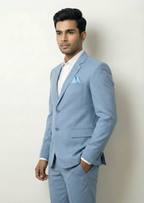 Premium Men's Formal Light Blue Slim Fit Business Suit, 2-Piece Set with Blazer and Trousers, Professional Wear for Office and Events