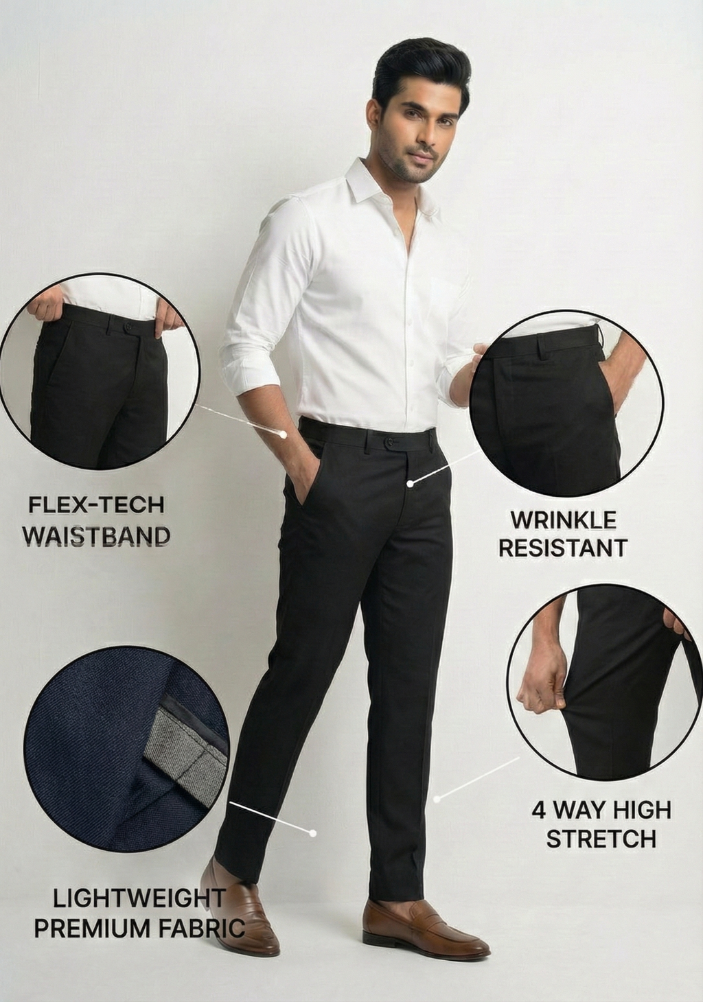Flexiwaist Formal Pant for Men | Comfortable Stretch Waist | Office & Business Wear