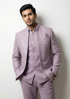 Men Geometric Print Bandhgala Festive & Wedding Blazer (Purple)