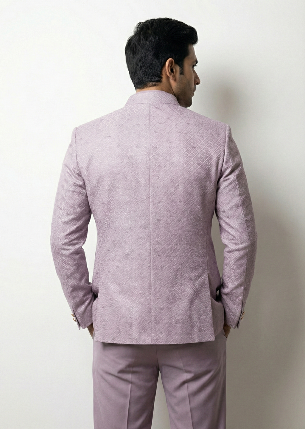 Men Geometric Print Bandhgala Festive & Wedding Blazer (Purple)