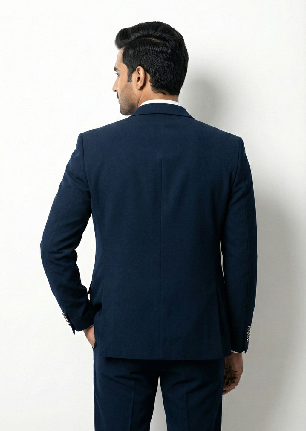 Triangle Premium Navy Blue 3-Piece Suit with Textured Waistcoat