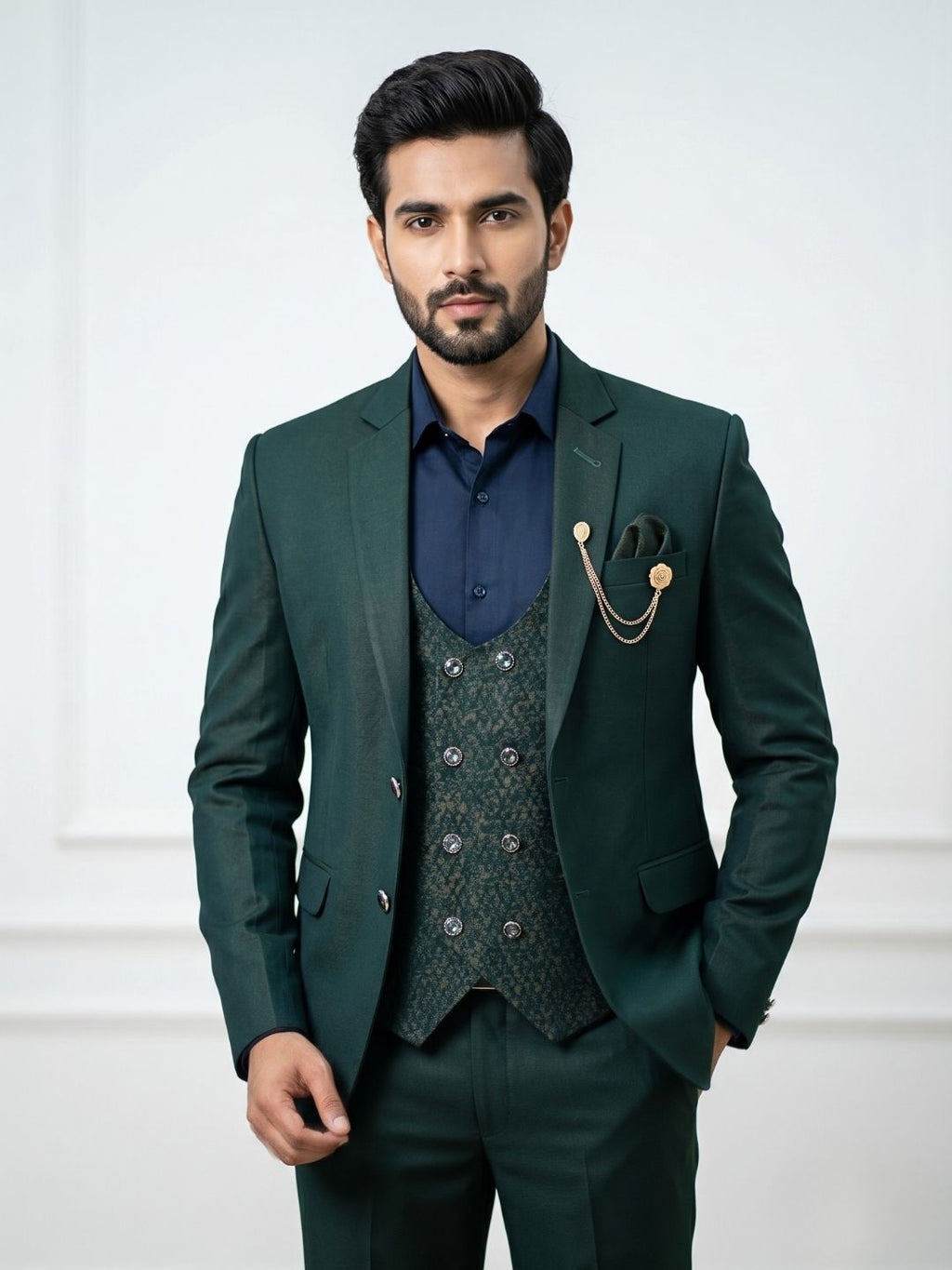Premium Emerald Green Three-Piece Suit