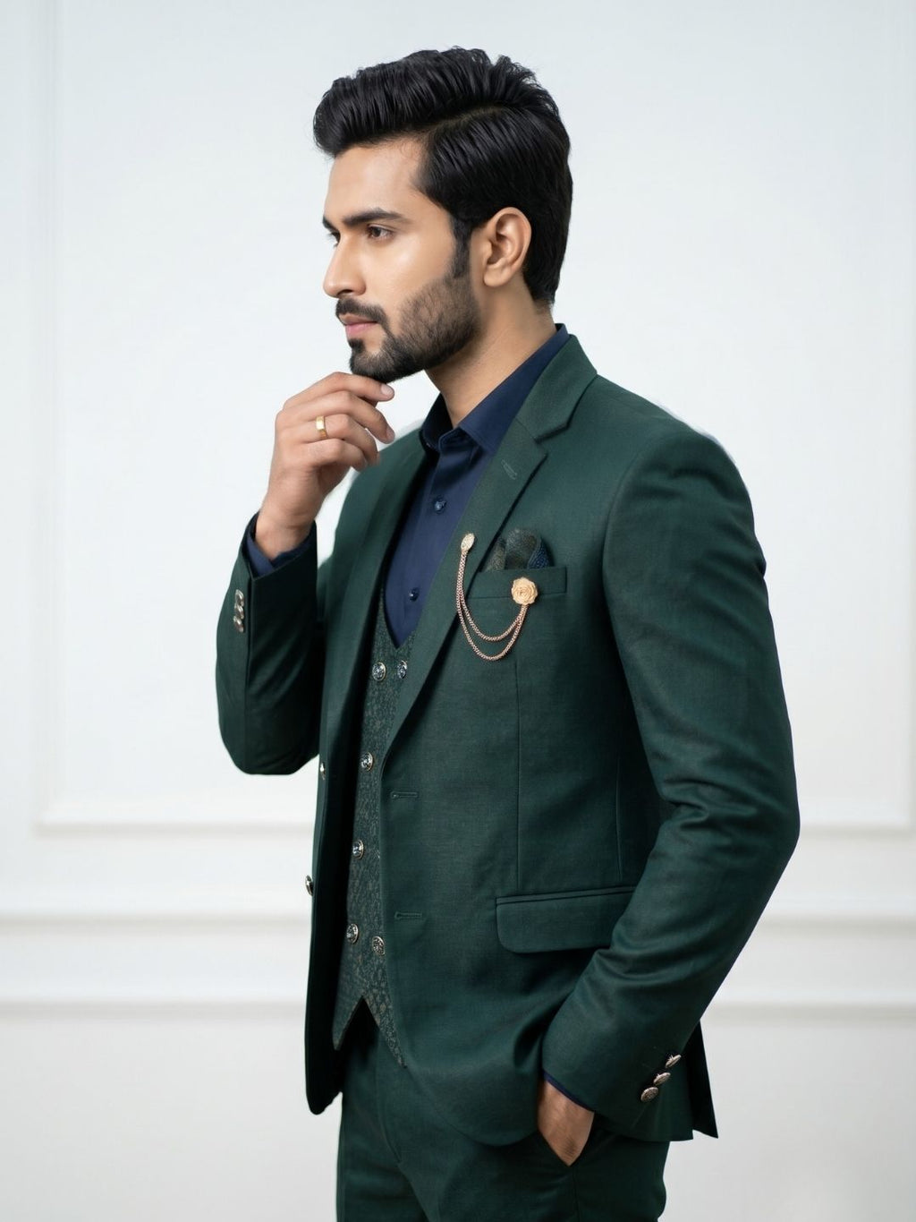 Premium Emerald Green Three-Piece Suit
