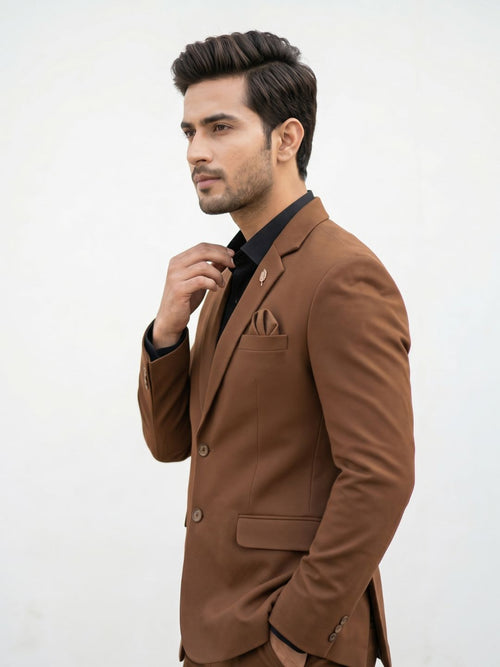 Premium Camel Brown Textured Blazer