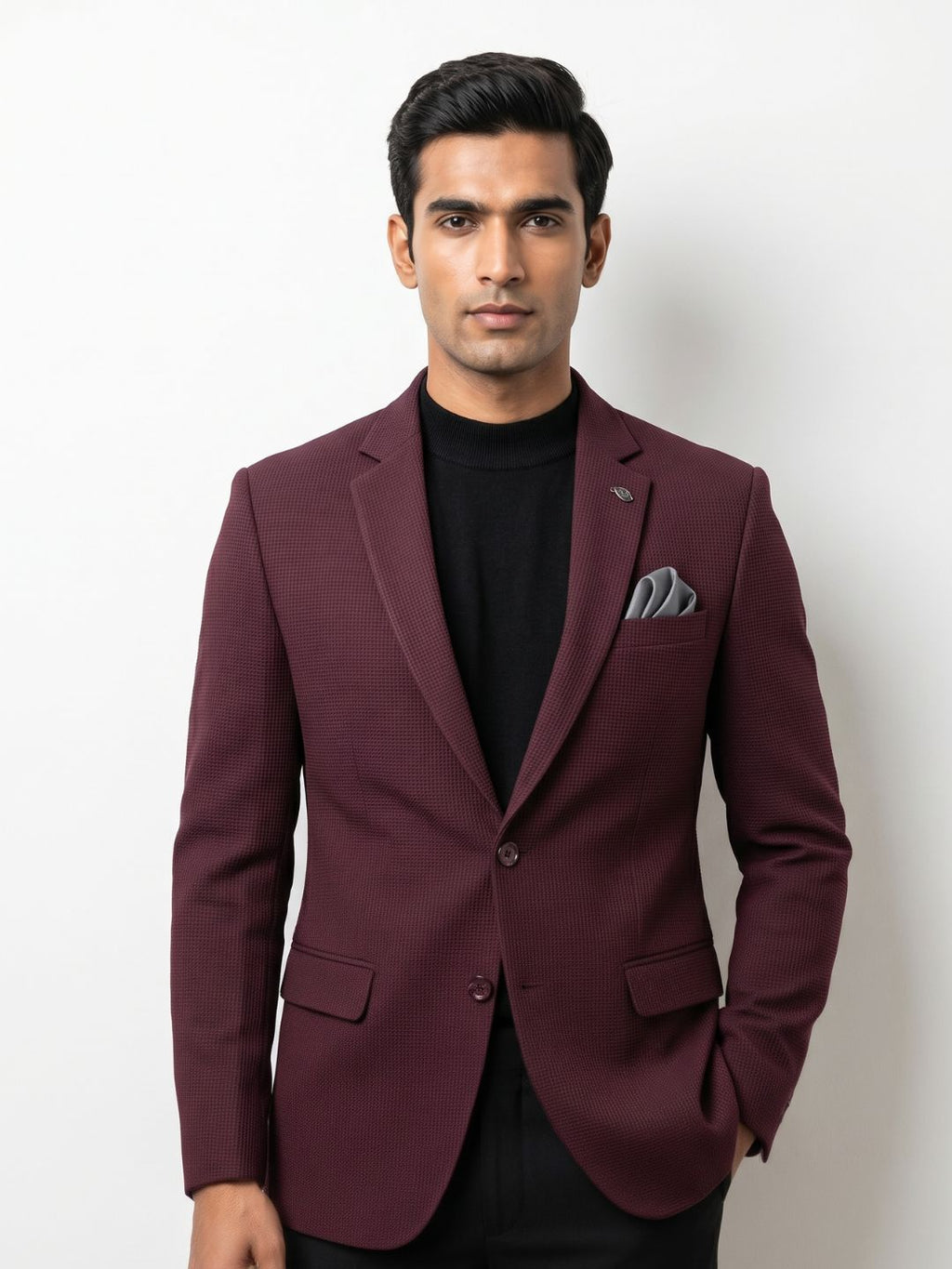 Premium Maroon Textured Blazer