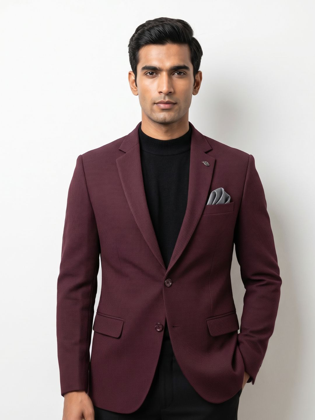 Premium Maroon Textured Blazer