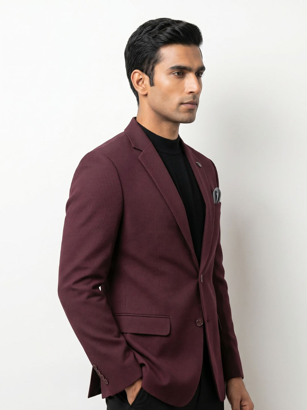 Premium Maroon Textured Blazer