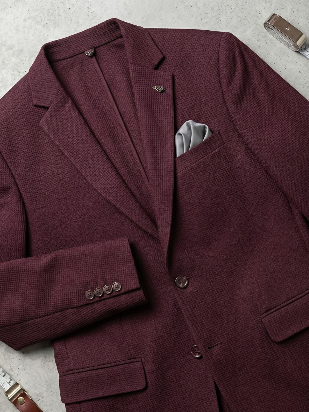 Premium Maroon Textured Blazer