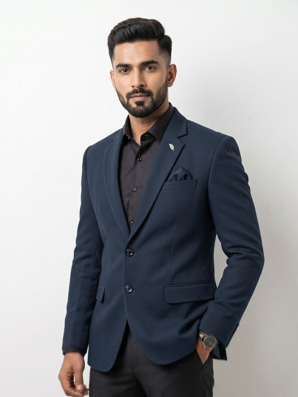 Premium Navy Blue Textured Blazer