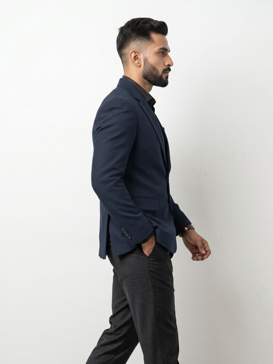 Premium Navy Blue Textured Blazer