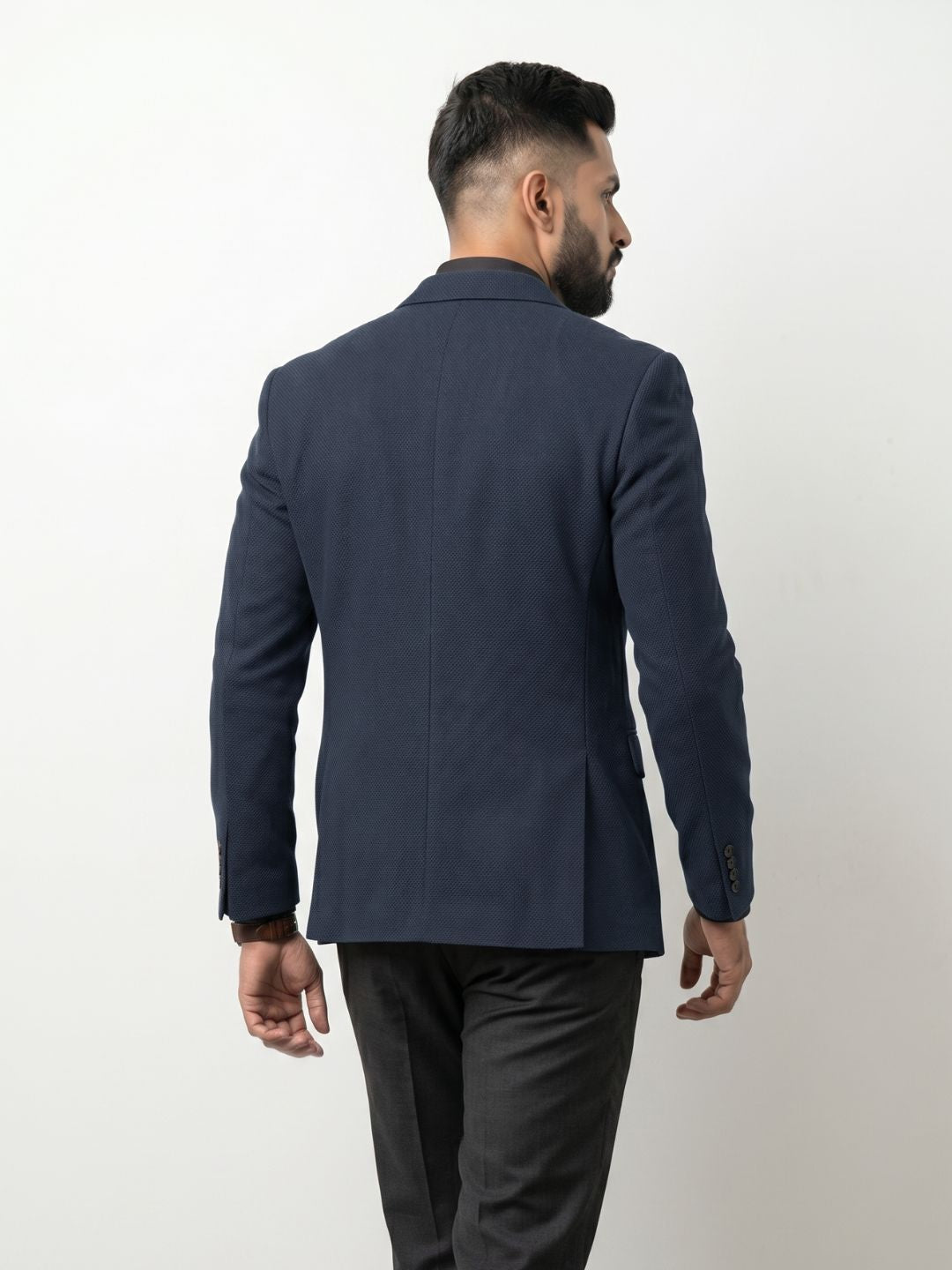 Premium Navy Blue Textured Blazer