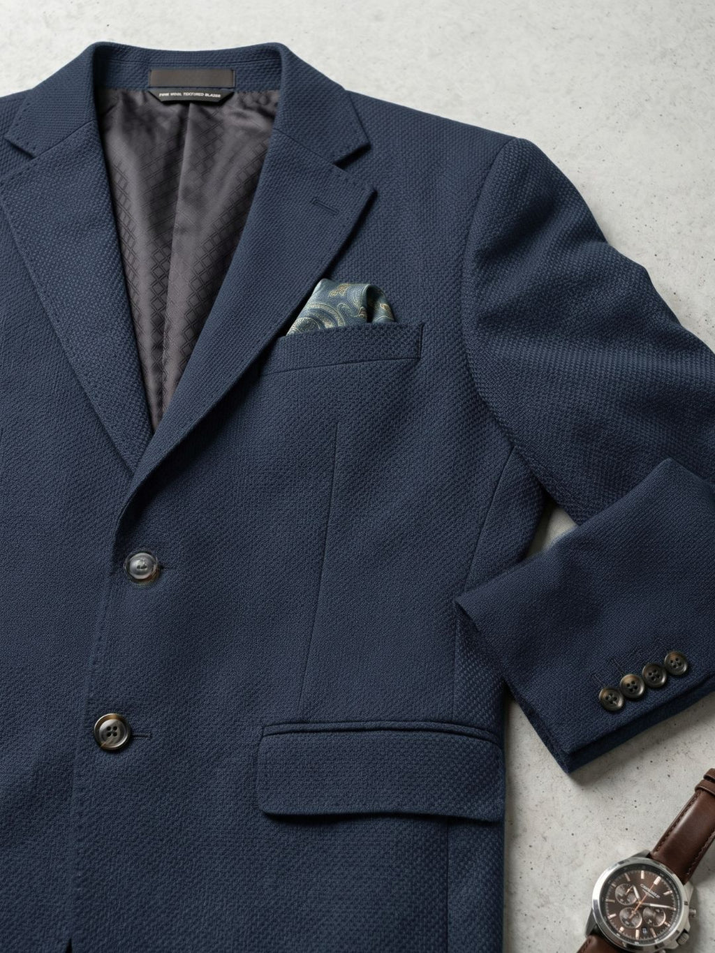 Premium Navy Blue Textured Blazer
