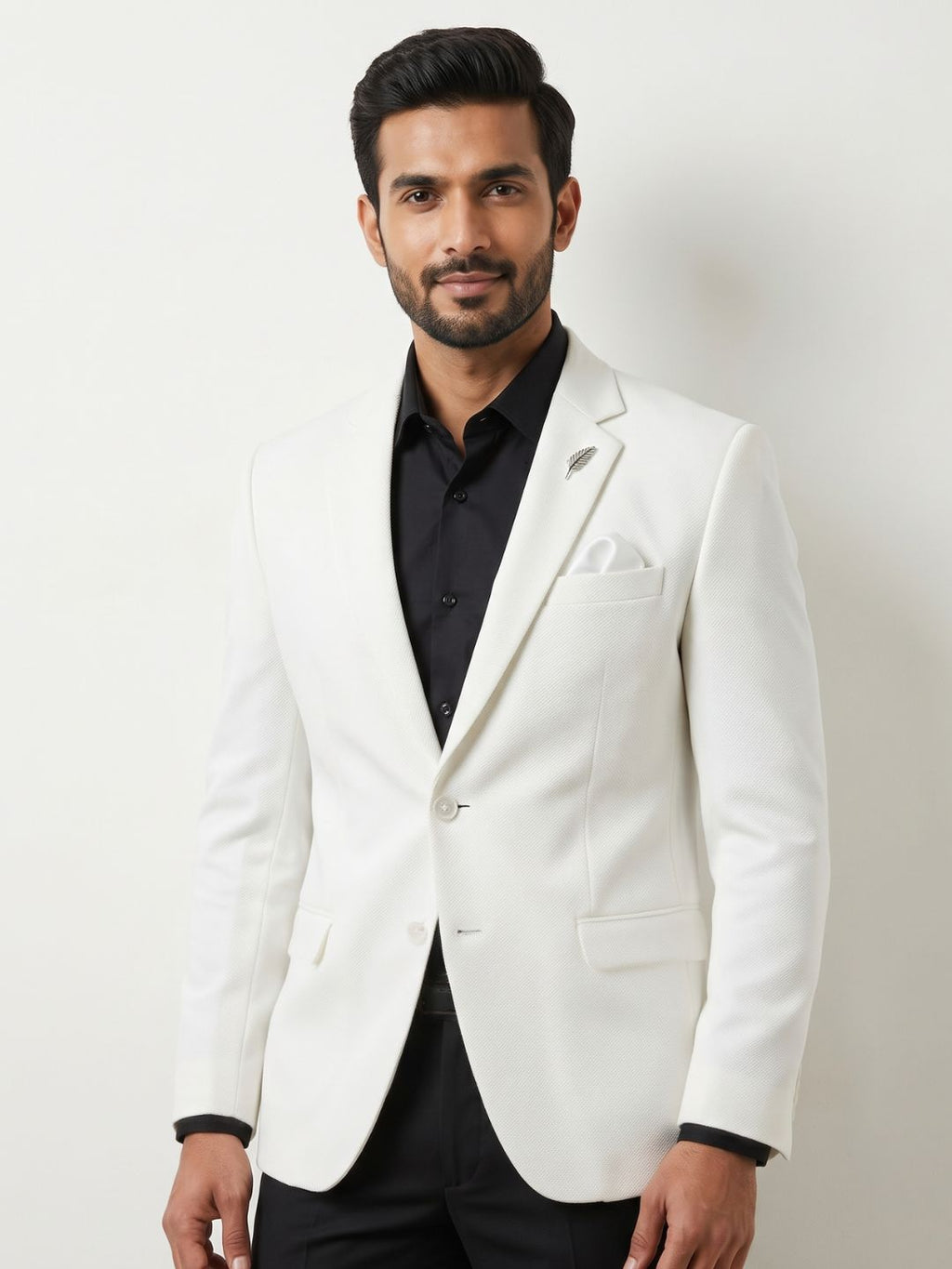 Premium Crisp White Textured Blazer