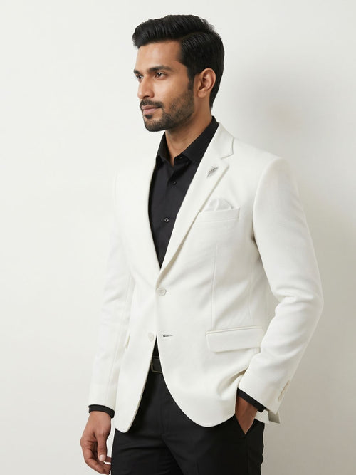 Premium Crisp White Textured Blazer