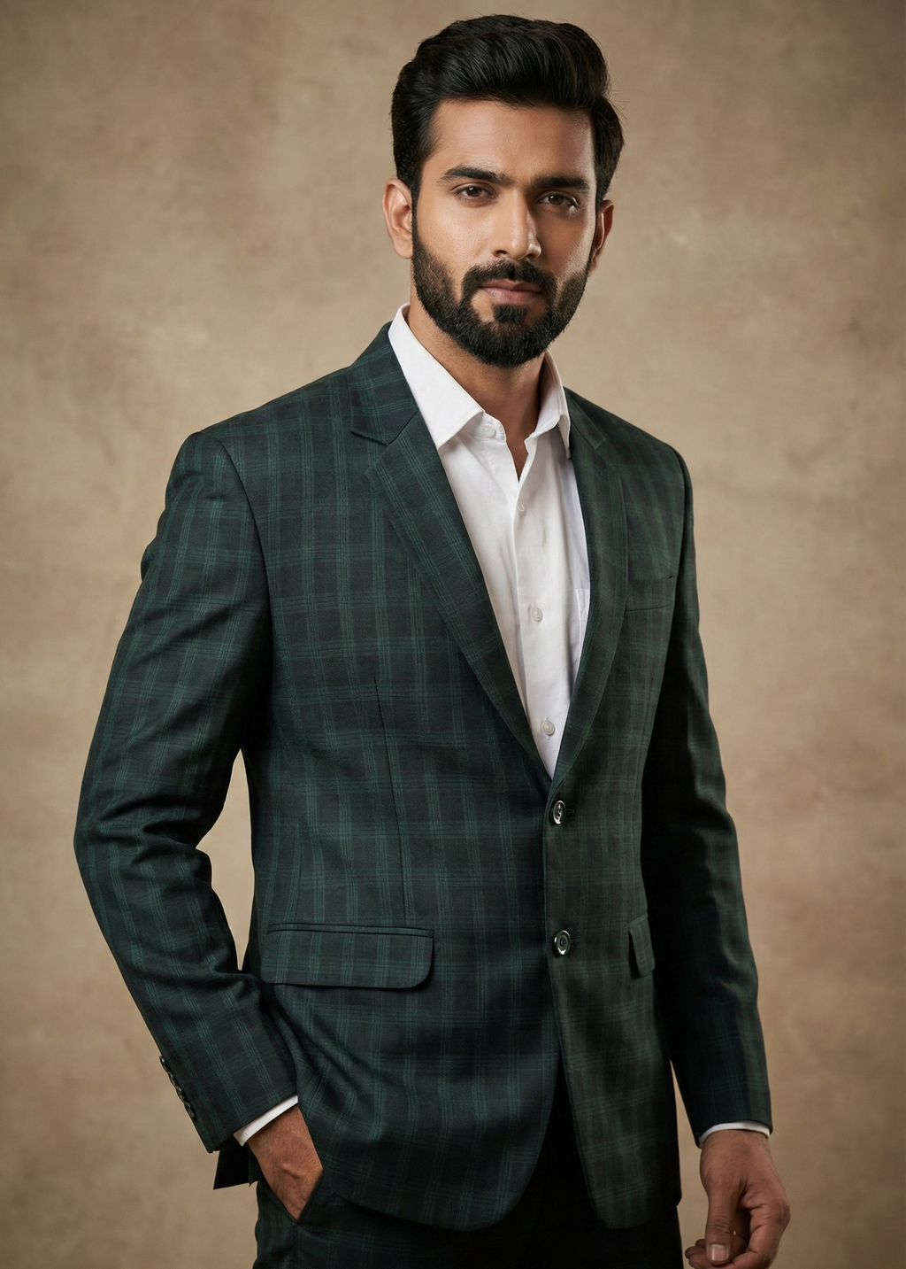 riangle Signature Series: Men’s Bottle Green Checkered Slim-Fit Blazer
