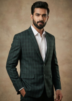 riangle Signature Series: Men’s Bottle Green Checkered Slim-Fit Blazer