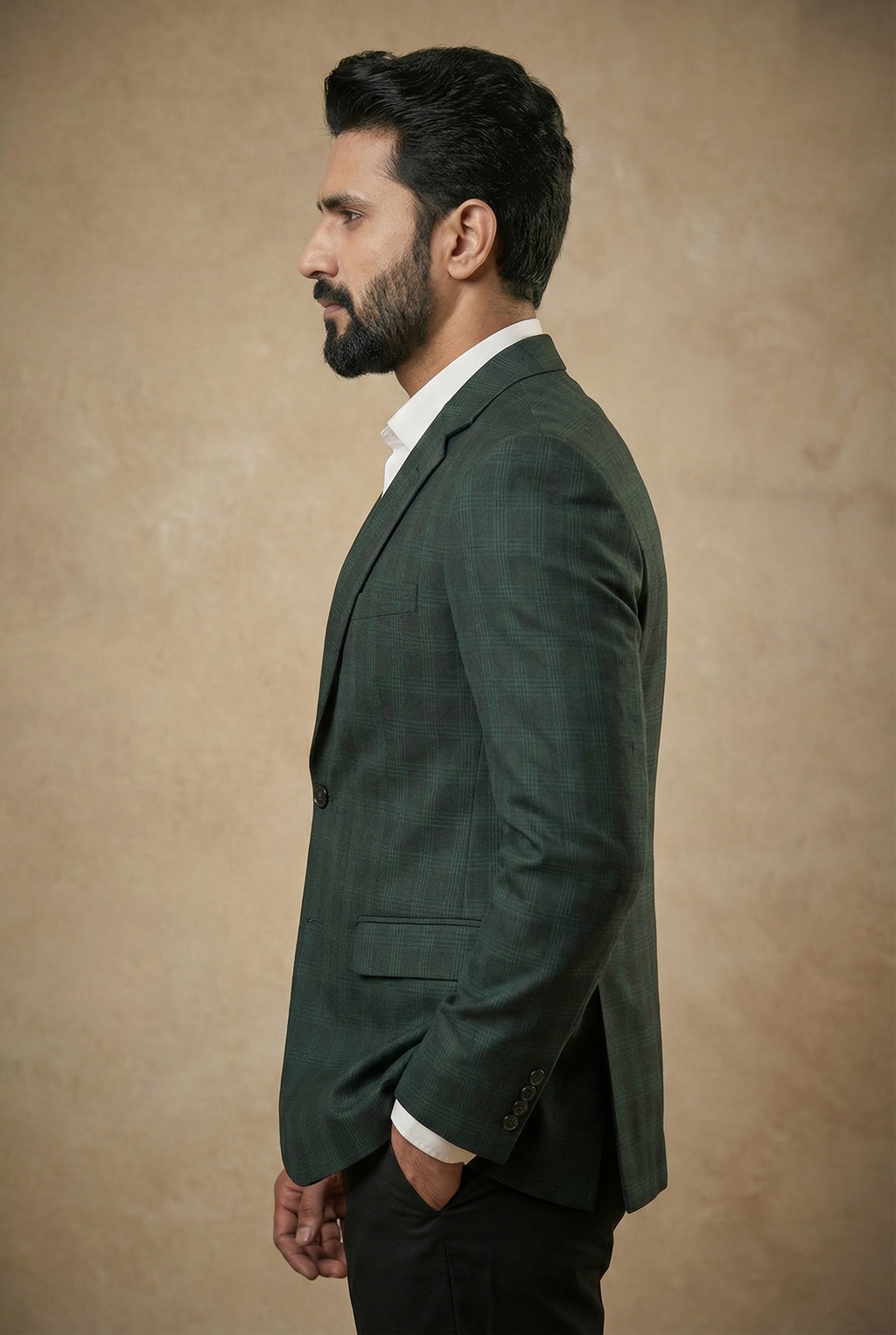 riangle Signature Series: Men’s Bottle Green Checkered Slim-Fit Blazer
