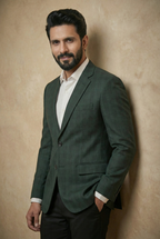 riangle Signature Series: Men’s Bottle Green Checkered Slim-Fit Blazer