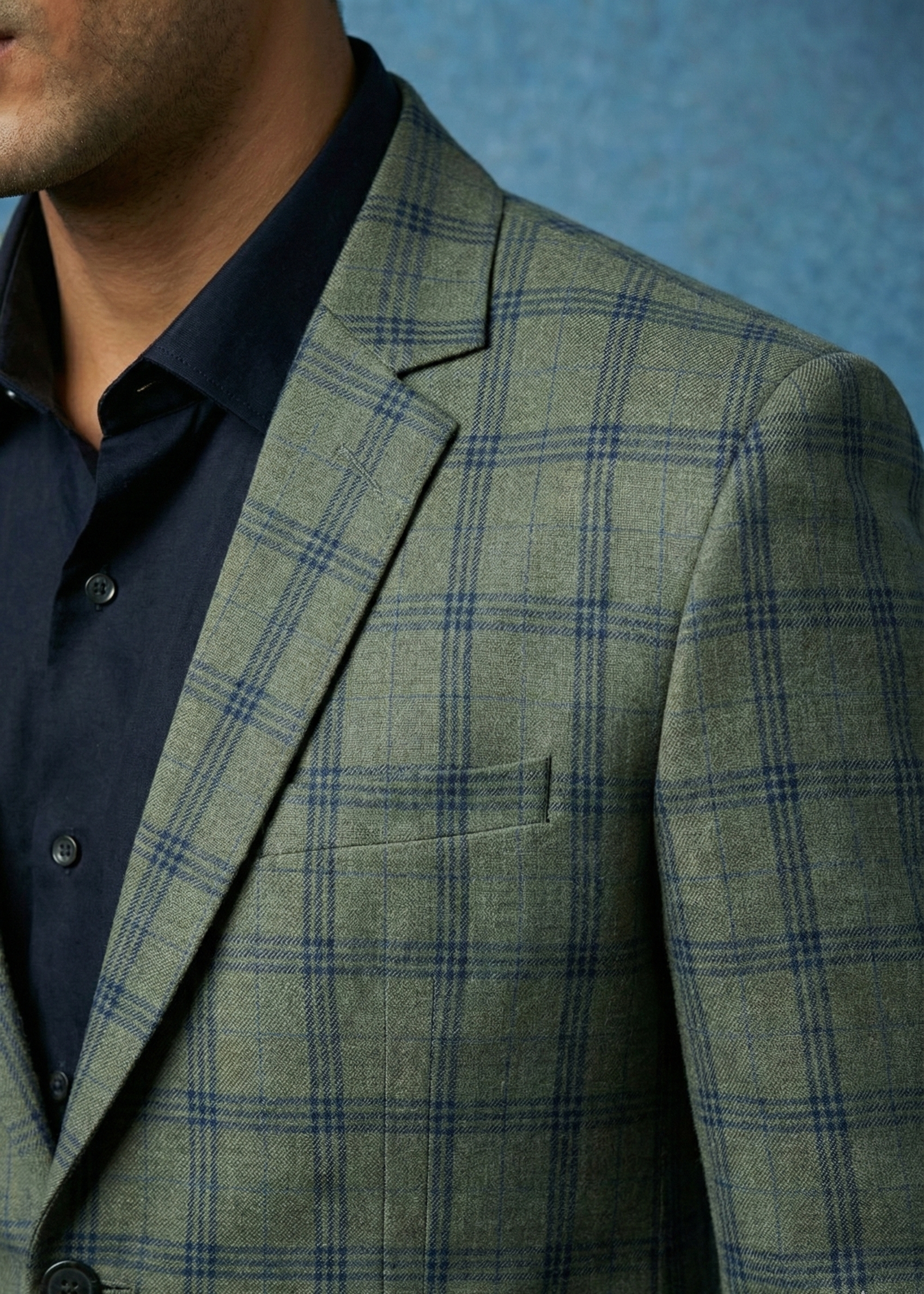 Triangle Men’s Premium Olive Green & Navy Checkered Slim Fit Blazer | Formal & Smart Casual Wear