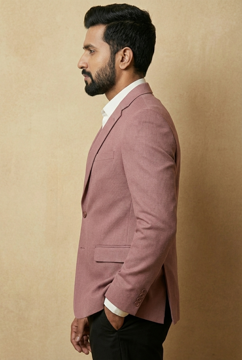 Men Solid Single Breasted Formal Blazer (Beige)