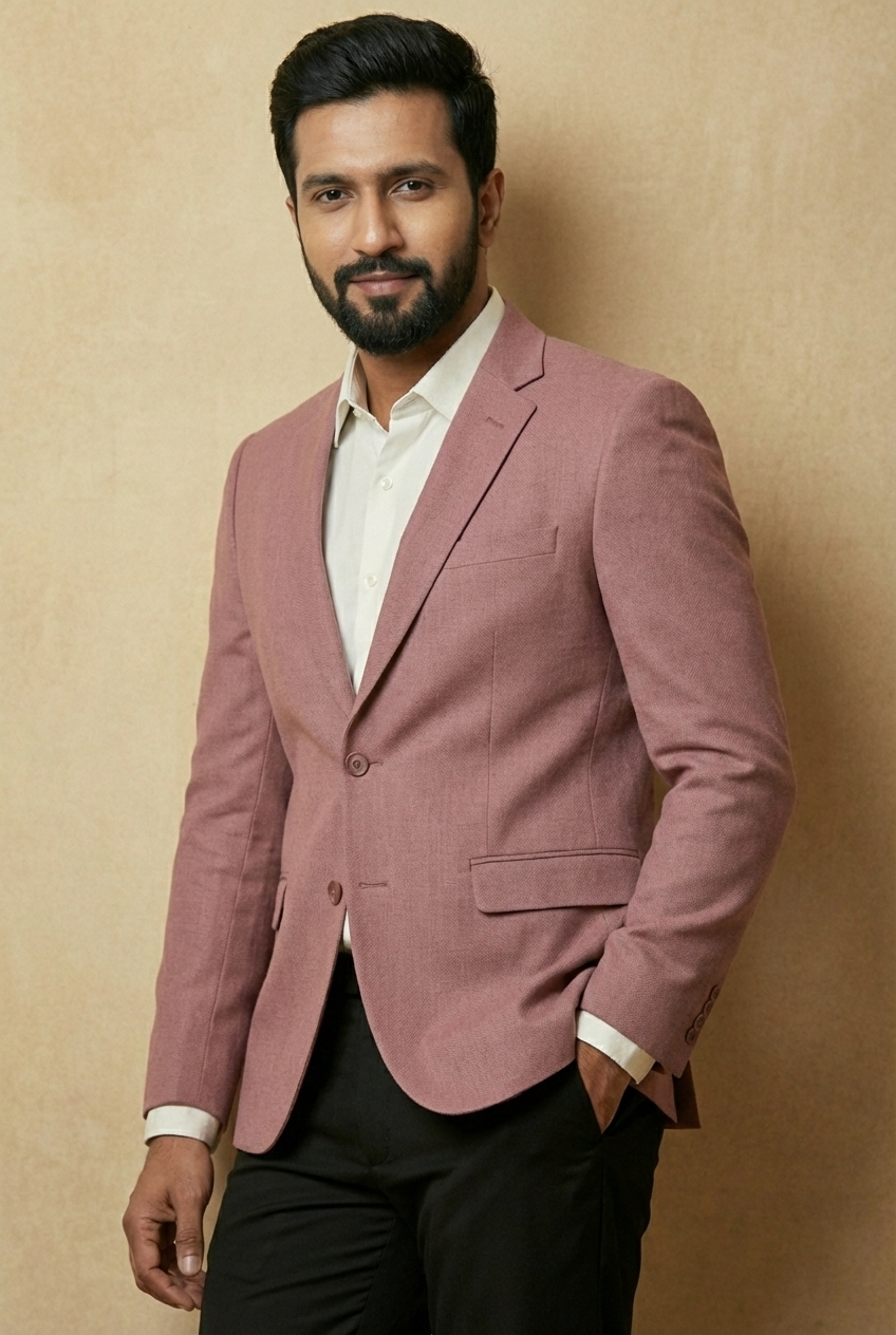 Men Solid Single Breasted Formal Blazer (Beige)