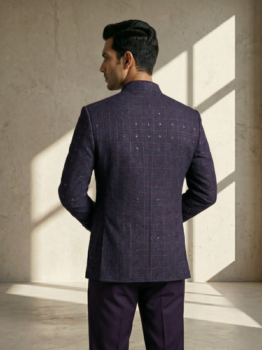 Royal Plum Embellished Indo-Western Jodhpuri Suit