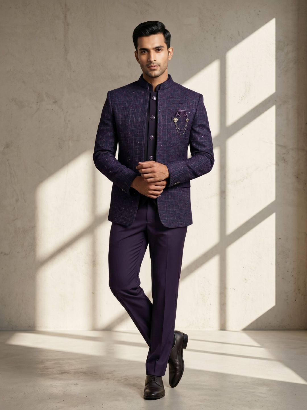 Royal Plum Embellished Indo-Western Jodhpuri Suit