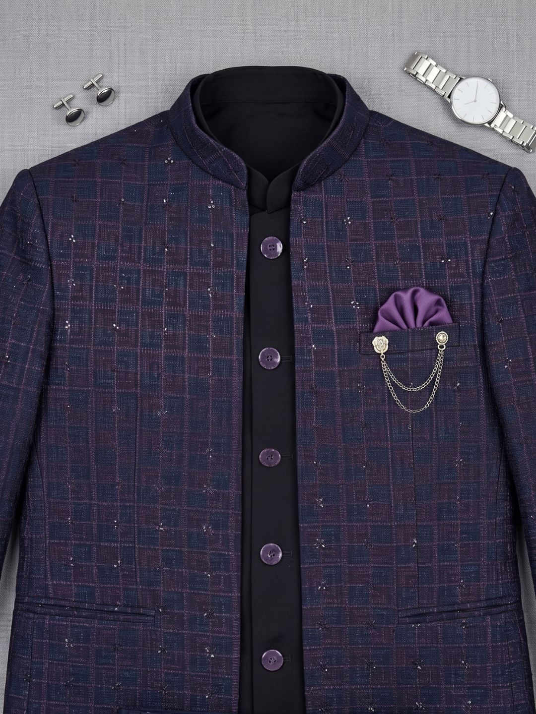 Royal Plum Embellished Indo-Western Jodhpuri Suit