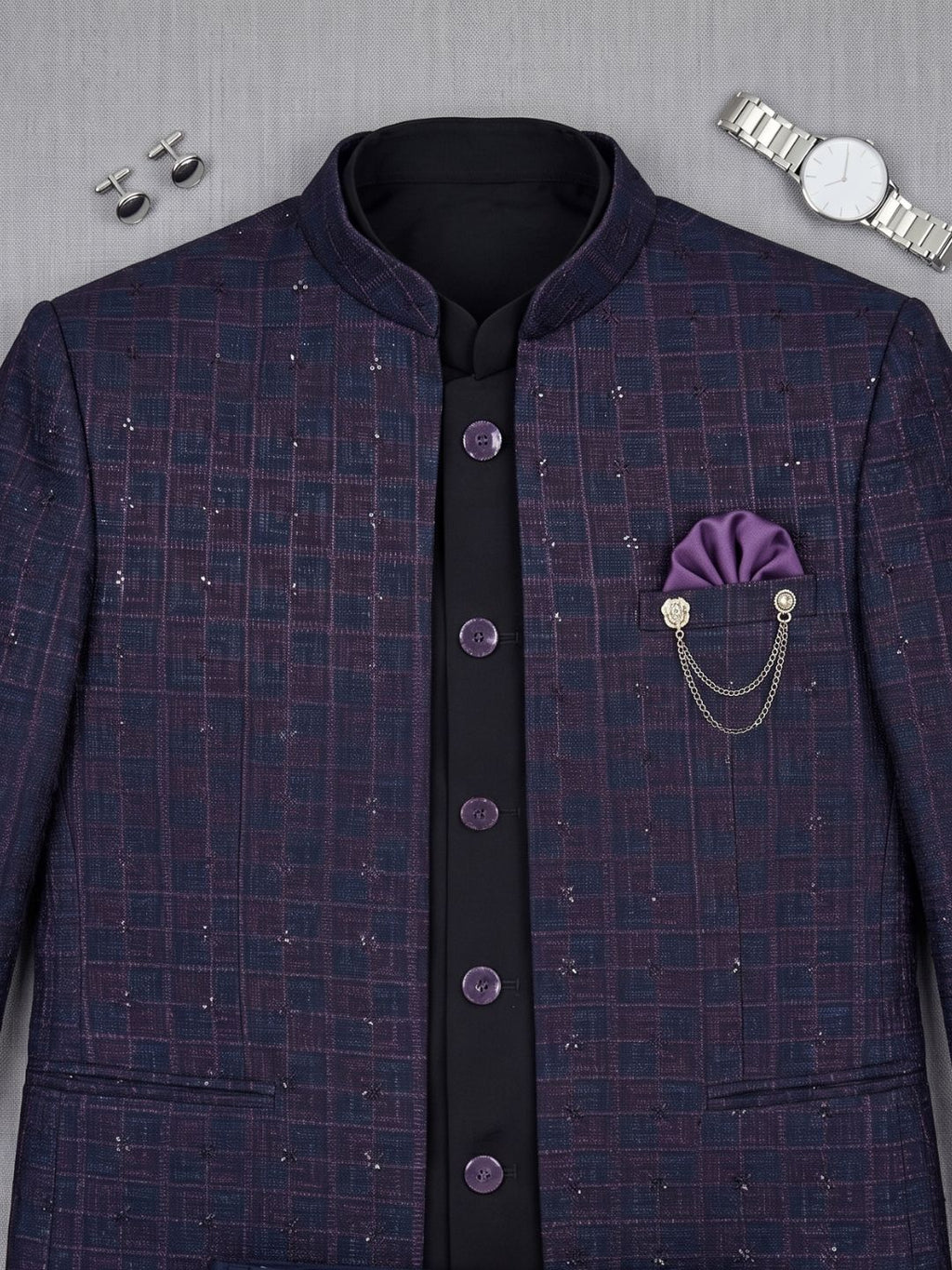 Royal Plum Embellished Indo-Western Jodhpuri Suit