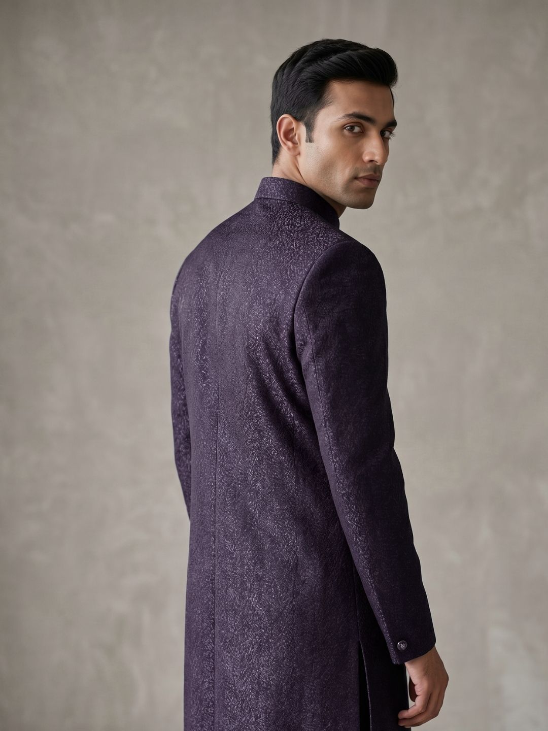 Premium Deep Purple Textured Indo-Western Suit