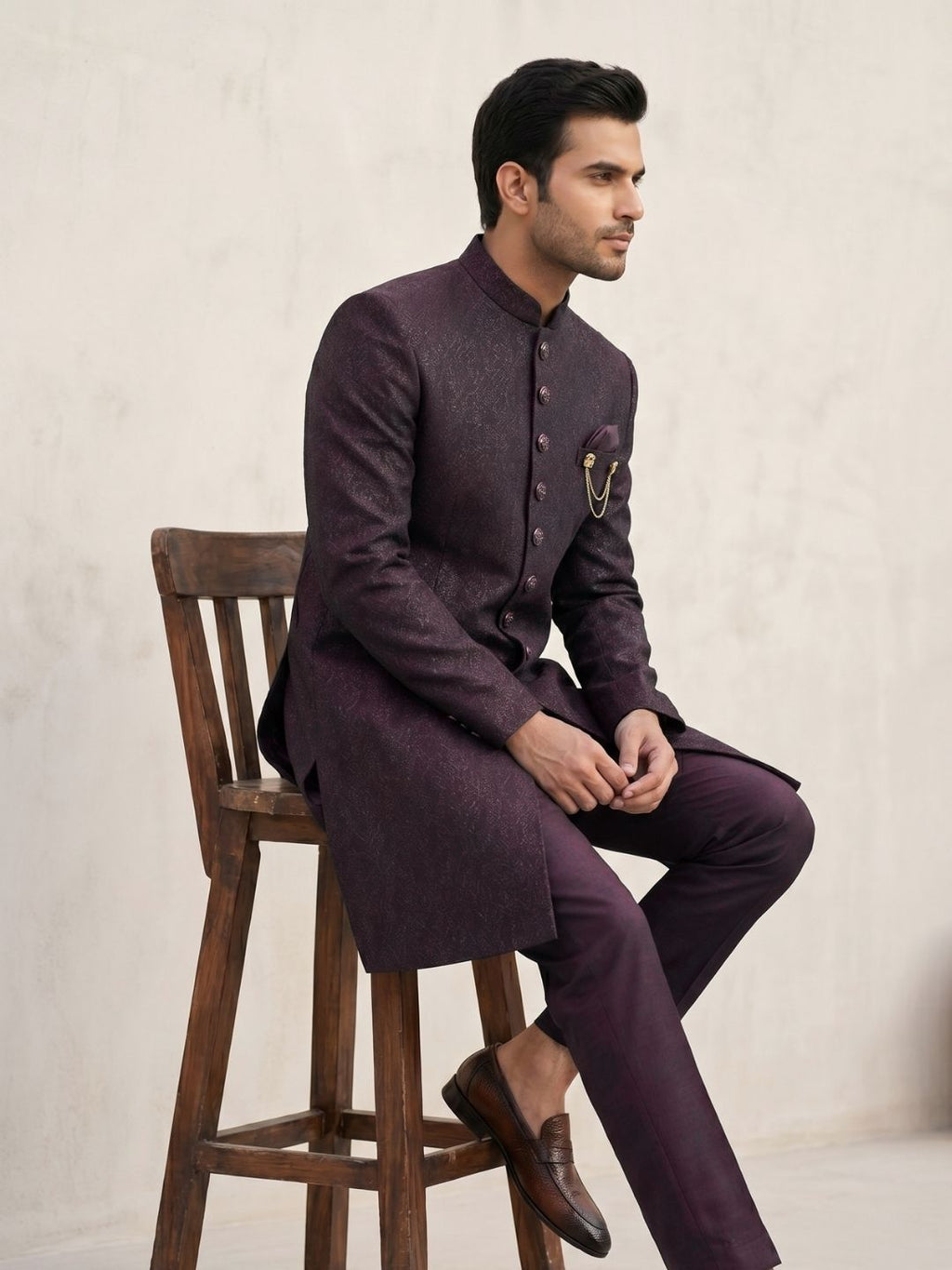 Premium Deep Purple Textured Indo-Western Suit