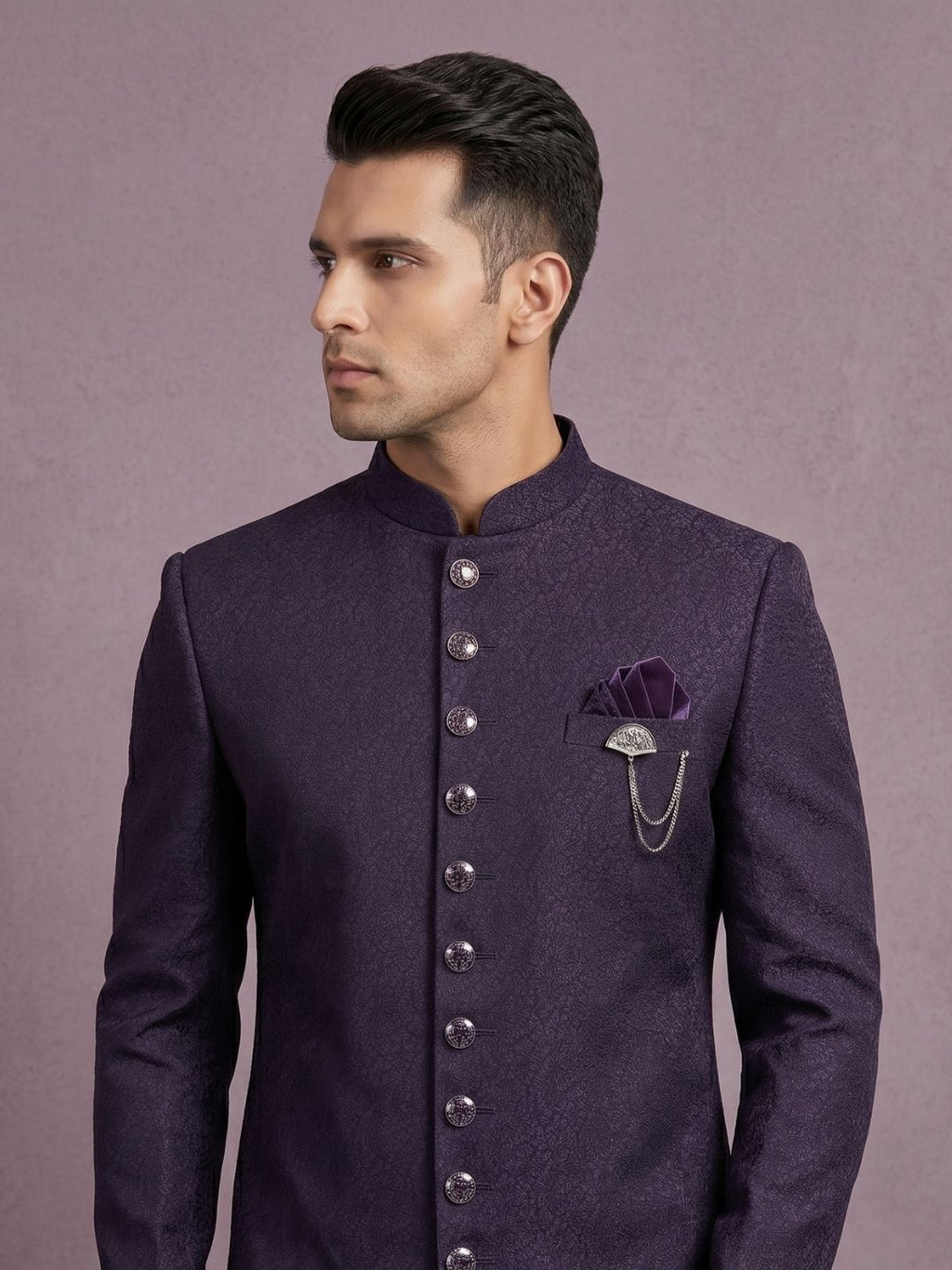 Premium Deep Purple Textured Indo-Western Suit