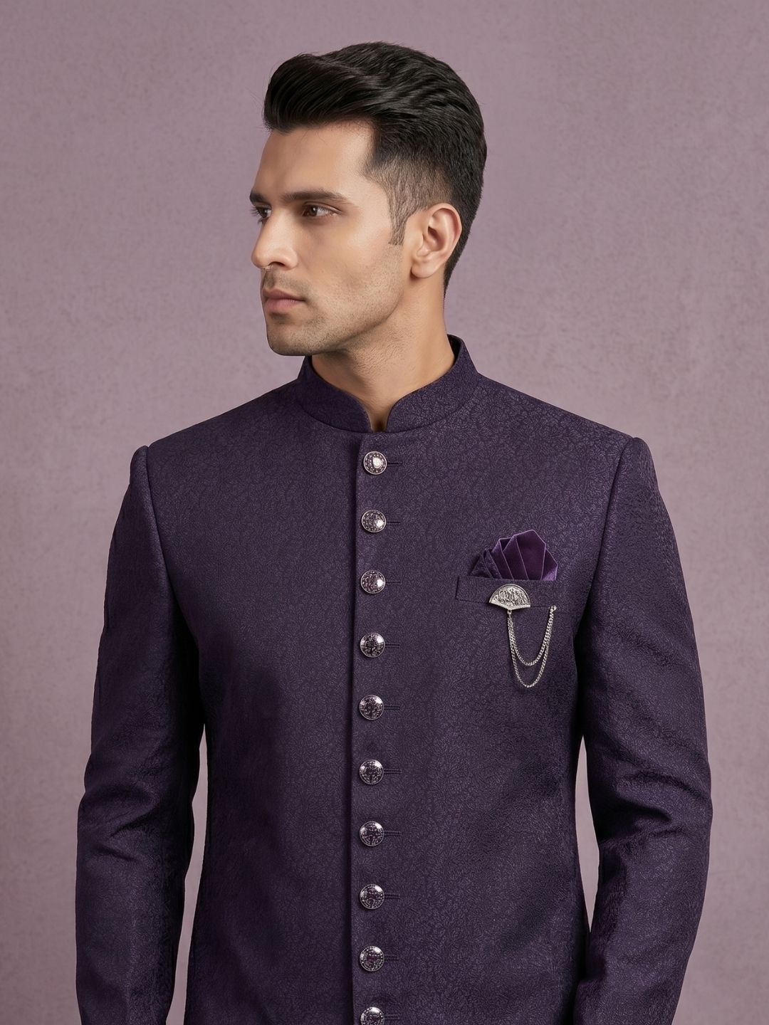 Premium Deep Purple Textured Indo-Western Suit