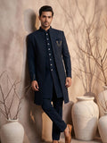 Triangle Premium Navy Blue Textured Indo-Western Suit