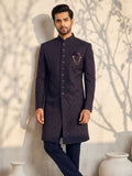 Triangle Premium Deep Purple Textured Indo-Western Suit