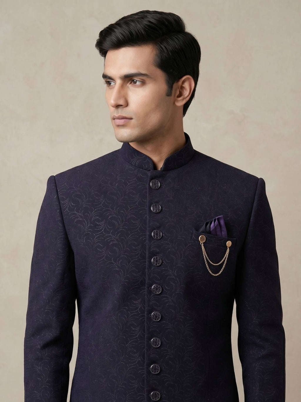 Triangle Premium Deep Purple Textured Indo-Western Suit