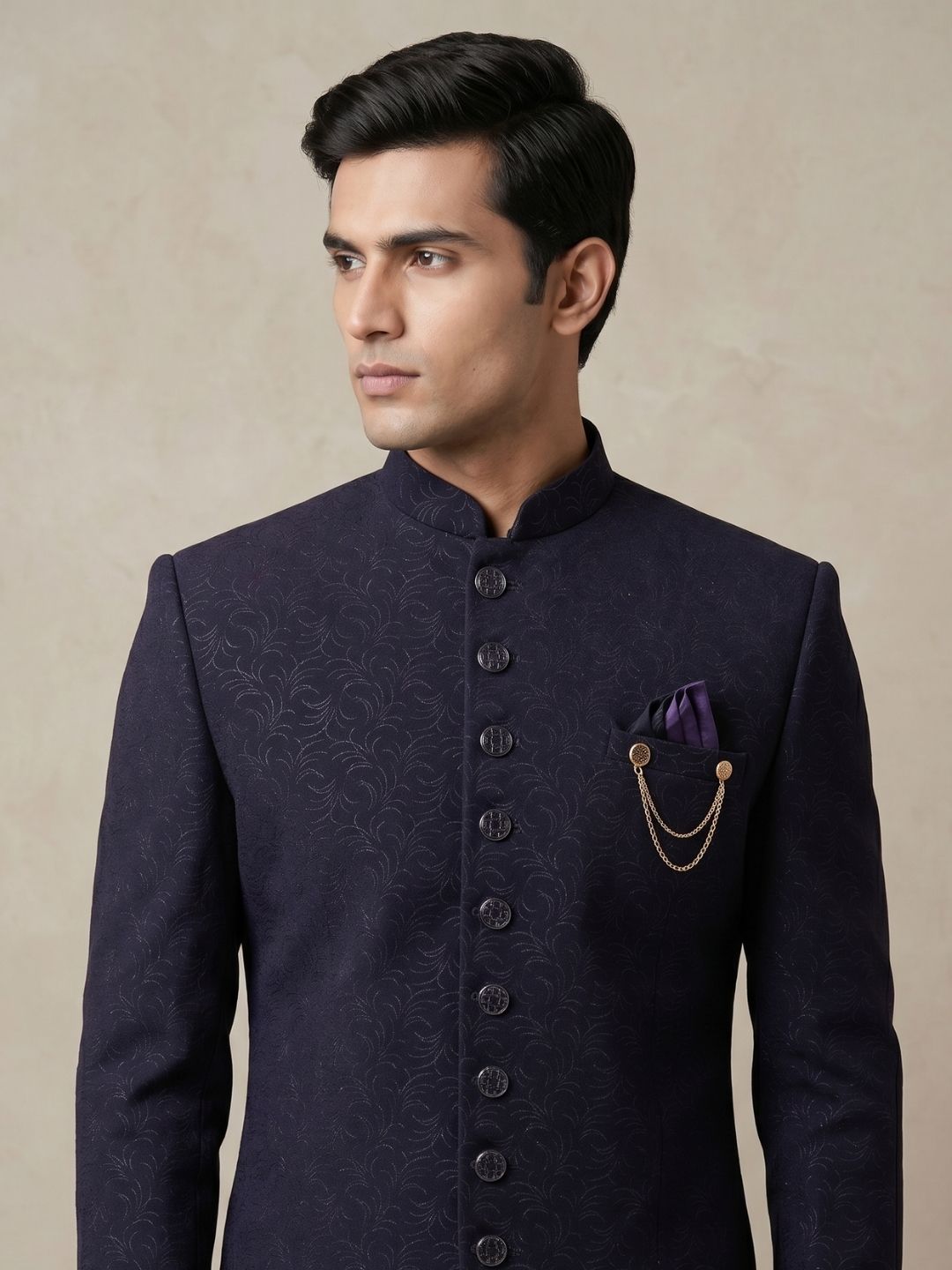 Triangle Premium Deep Purple Textured Indo-Western Suit
