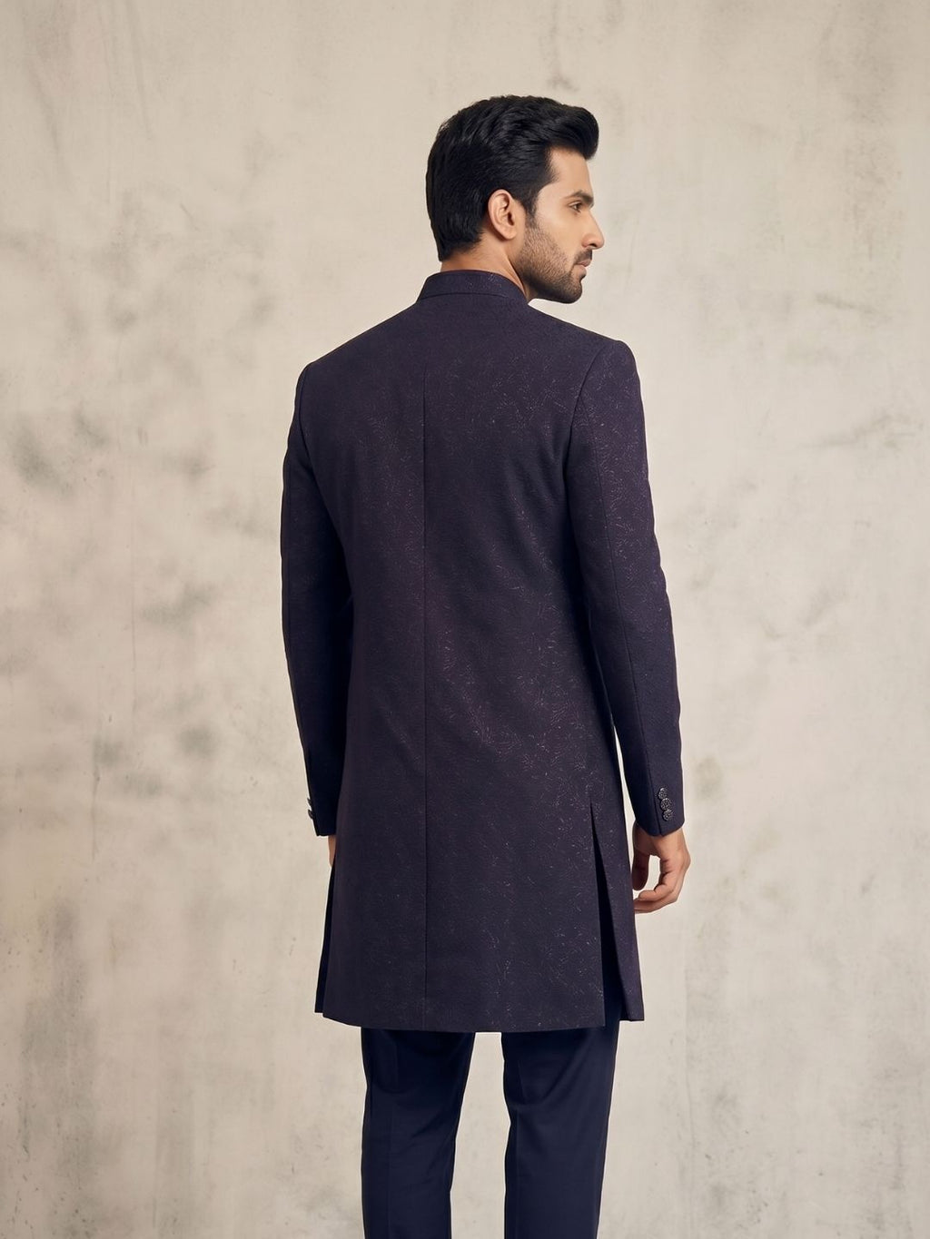 Triangle Premium Deep Purple Textured Indo-Western Suit