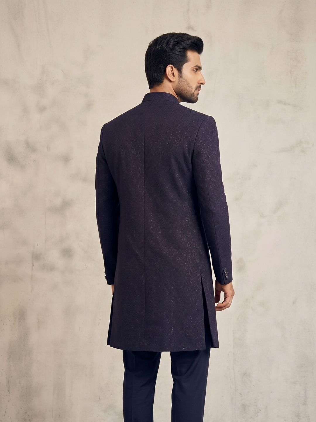 Triangle Premium Deep Purple Textured Indo-Western Suit
