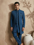 Triangle Premium Teal Blue Textured Indo-Western Suit